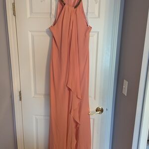 Calvin Klein Coral Greecian Draped Formal Gown